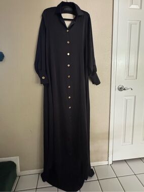 Black Long Button-Front Women's Dress